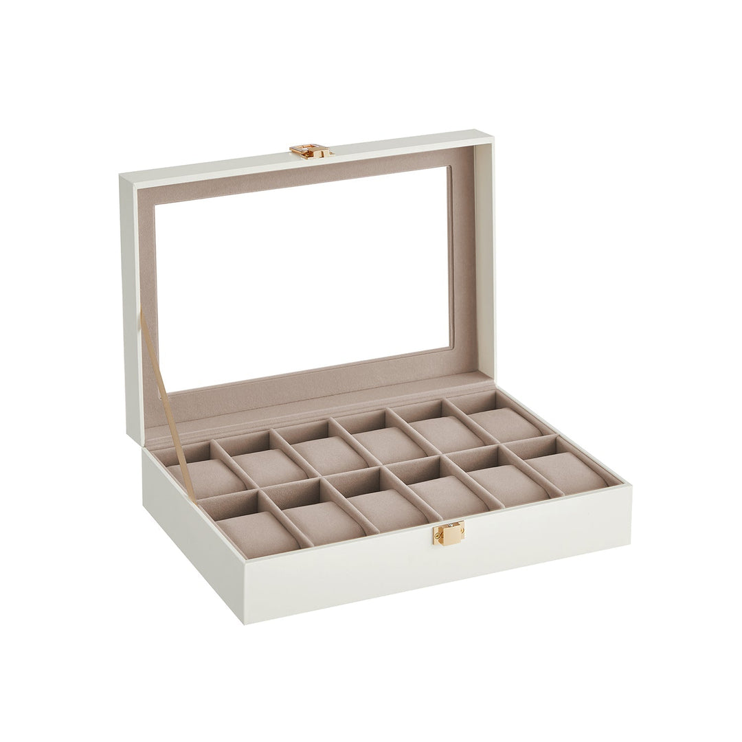 Watch Box Organizer | Glass Lid Display Case With Clasp