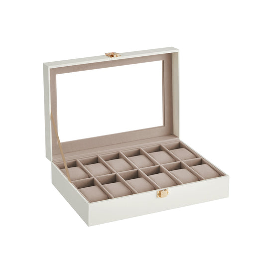 Watch Box Organizer | Glass Lid Display Case With Clasp