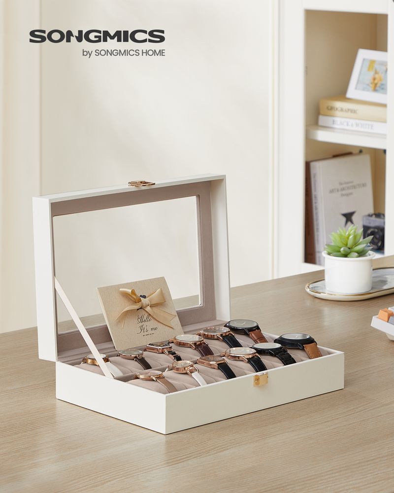 Watch Box Organizer | Glass Lid Display Case With Clasp