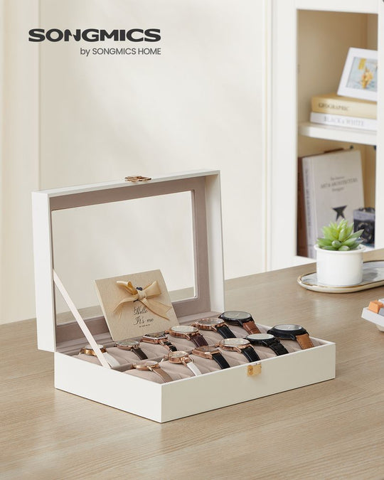 Watch Box Organizer | Glass Lid Display Case With Clasp