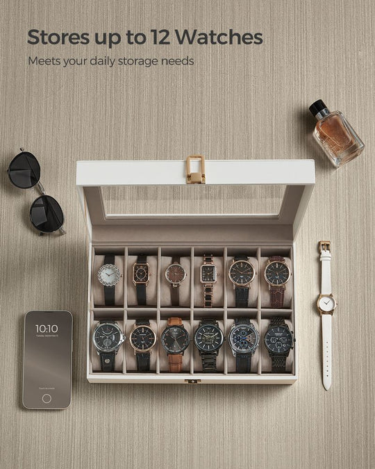 Watch Box Organizer | Glass Lid Display Case With Clasp