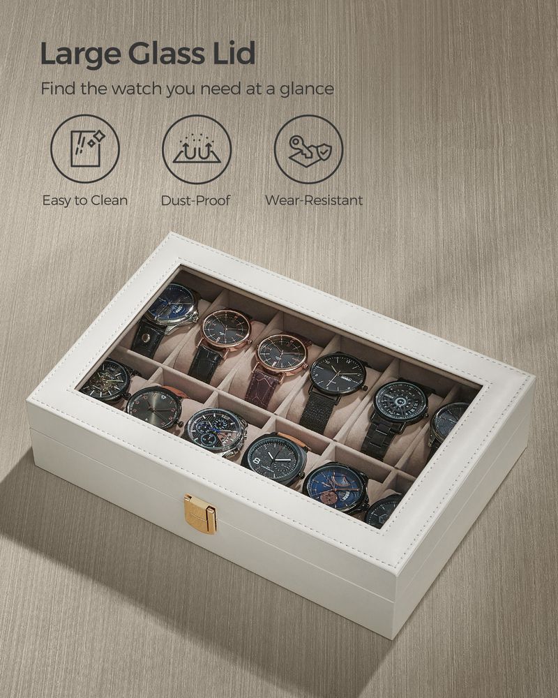 Watch Box Organizer | Glass Lid Display Case With Clasp