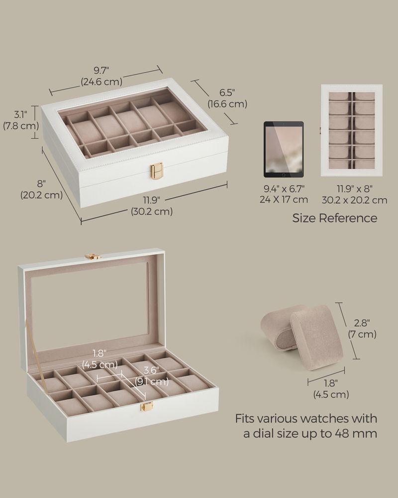 Watch Box Organizer | Glass Lid Display Case With Clasp
