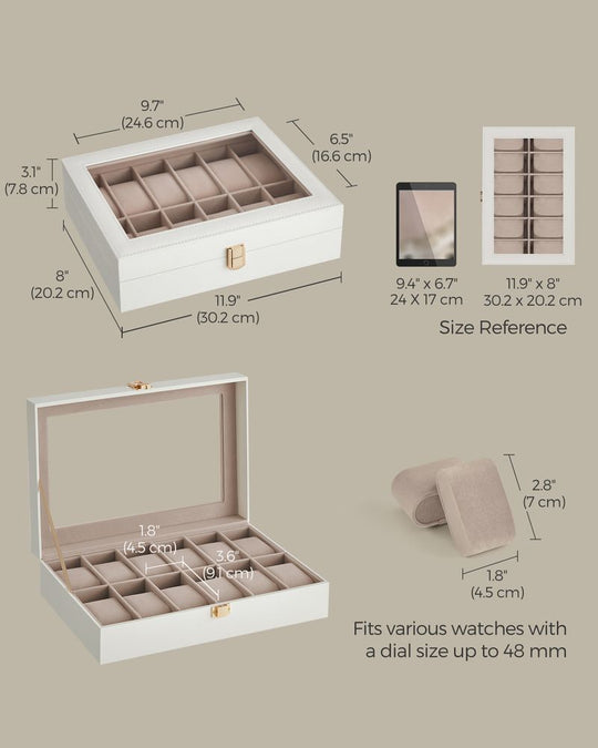 Watch Box Organizer | Glass Lid Display Case With Clasp