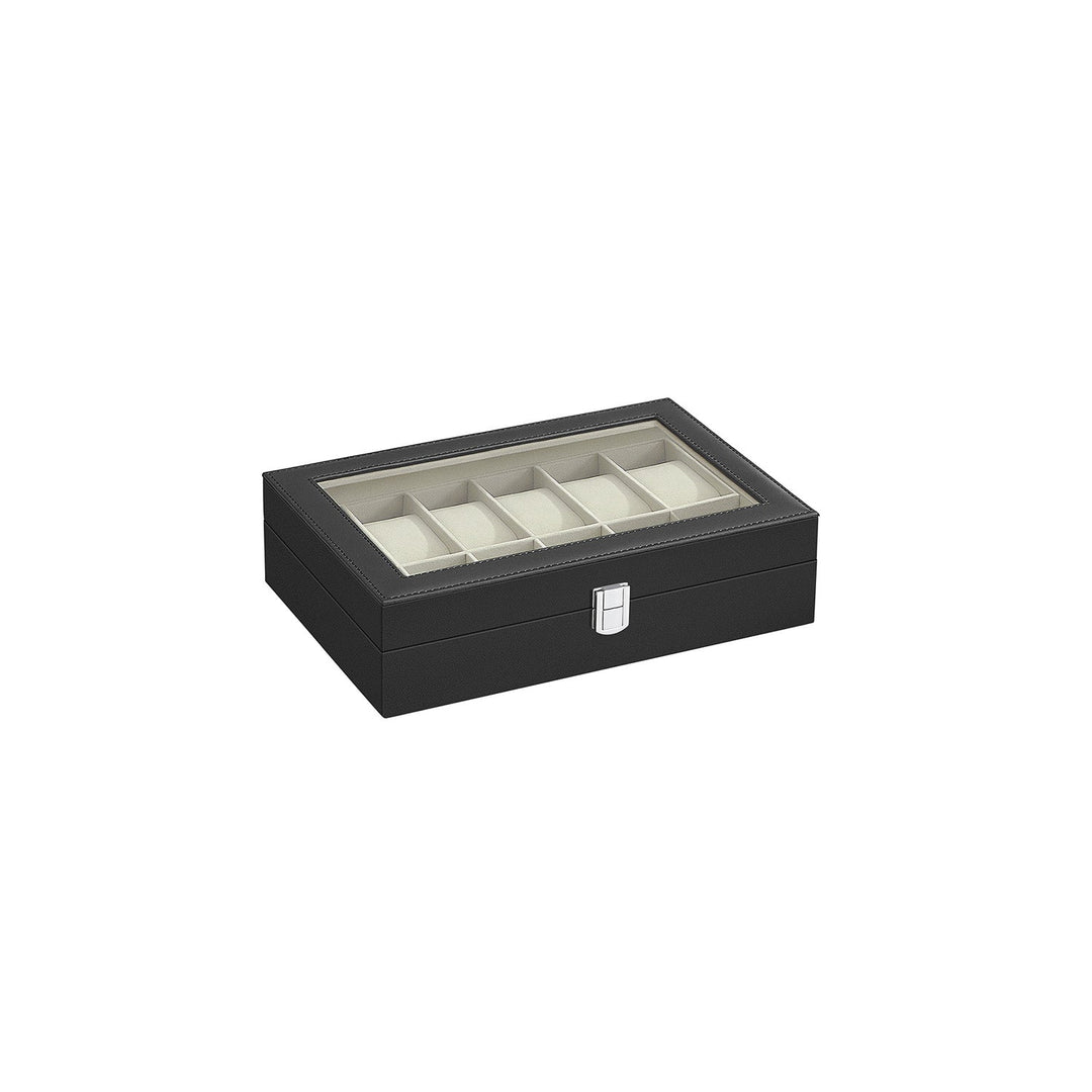 Watch Box Organizer | Glass Lid Display Case With Clasp