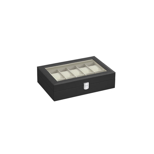 Watch Box Organizer | Glass Lid Display Case With Clasp