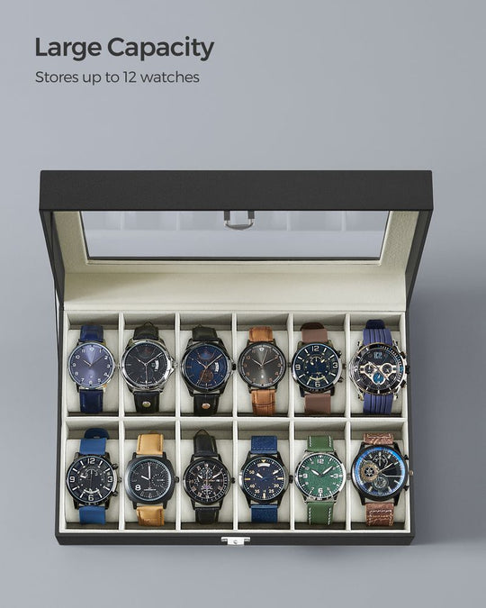 Watch Box Organizer | Glass Lid Display Case With Clasp