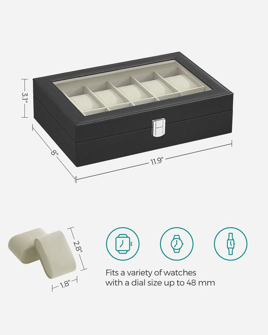 Watch Box Organizer | Glass Lid Display Case With Clasp