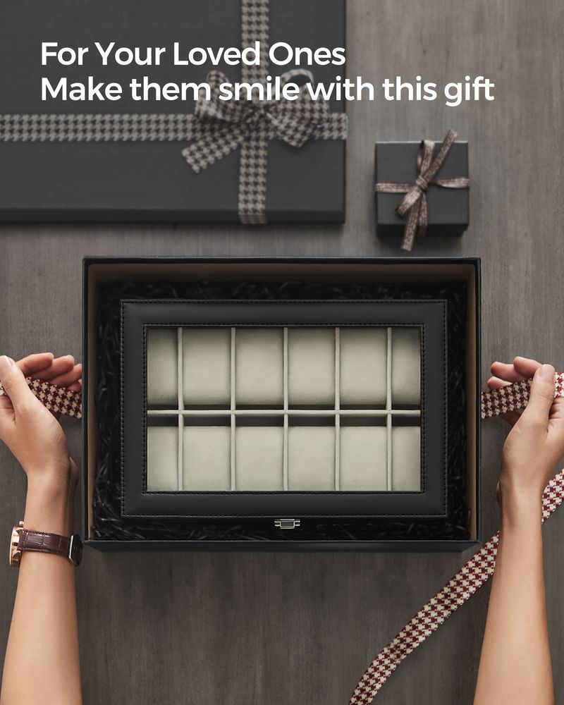 Watch Box Organizer | Glass Lid Display Case With Clasp