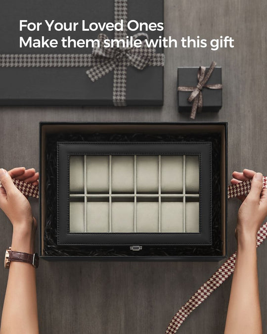 Watch Box Organizer | Glass Lid Display Case With Clasp