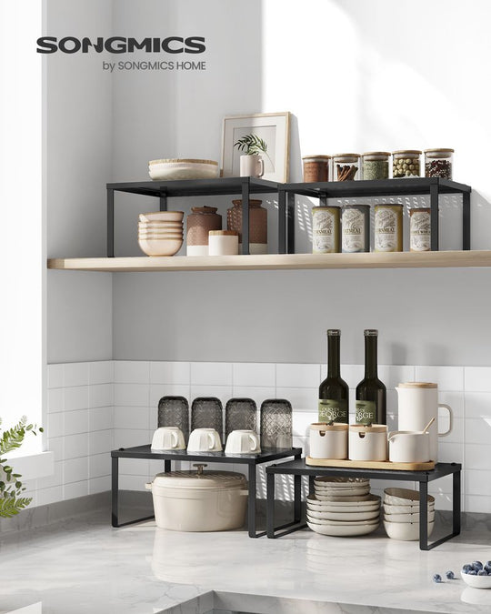 Stackable Cabinet Shelf Organizers | Metal Spice Rack Risers