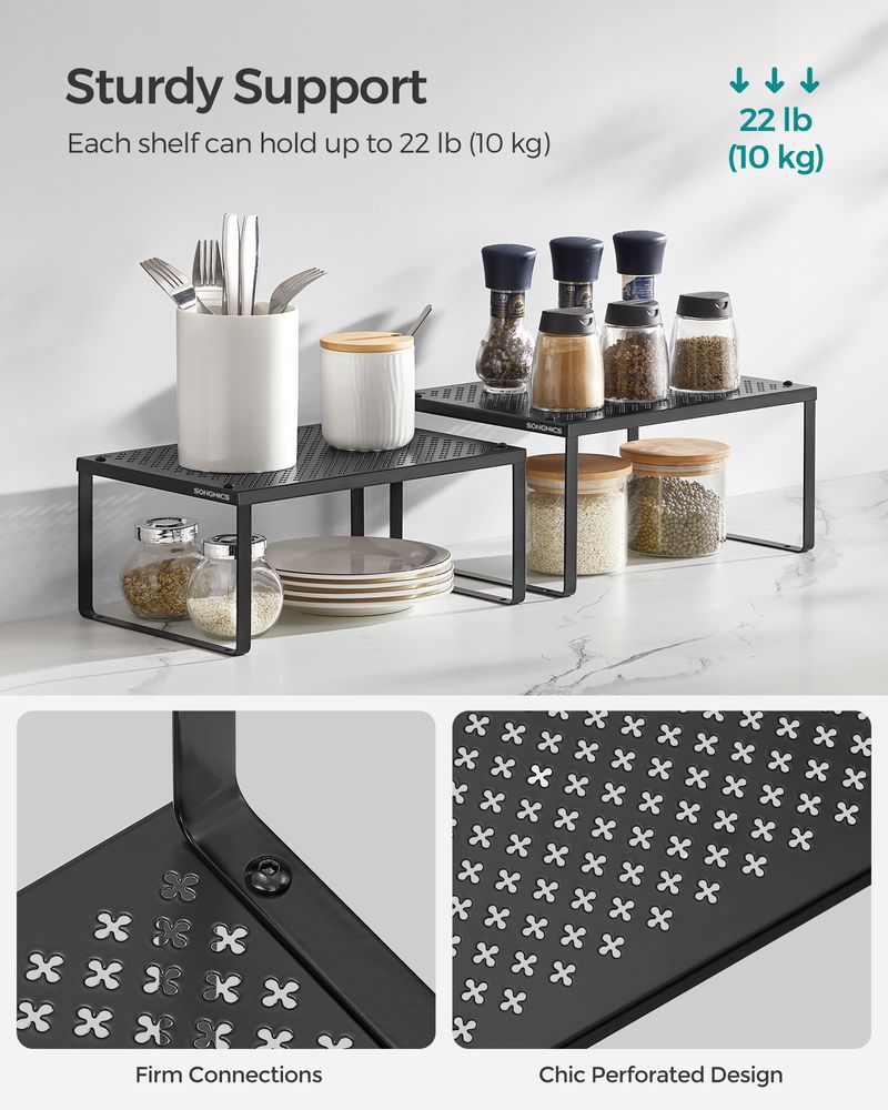 Stackable Cabinet Shelf Organizers | Metal Spice Rack Risers