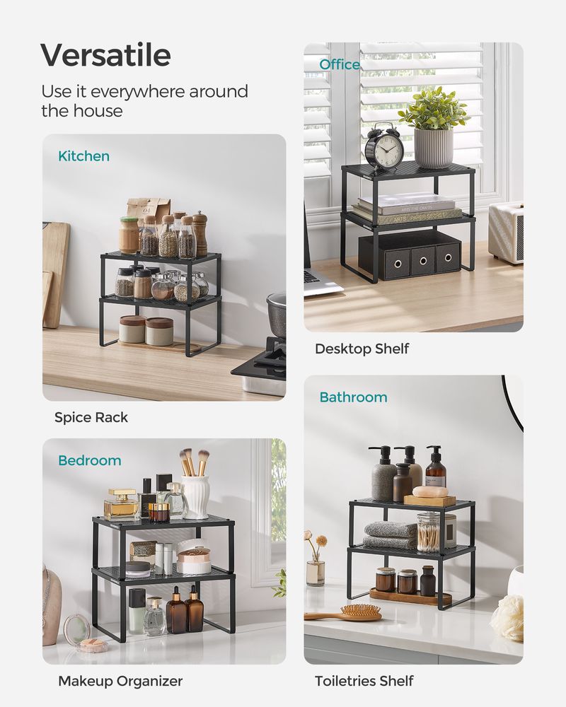 Stackable Cabinet Shelf Organizers | Metal Spice Rack Risers