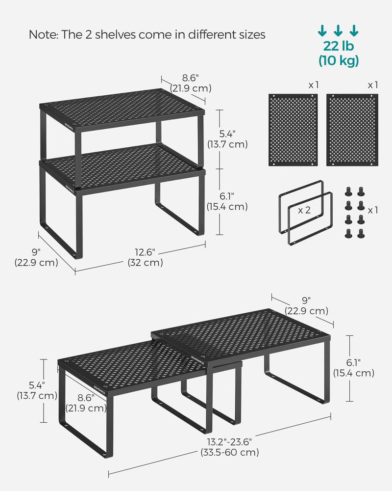 Stackable Cabinet Shelf Organizers | Metal Spice Rack Risers