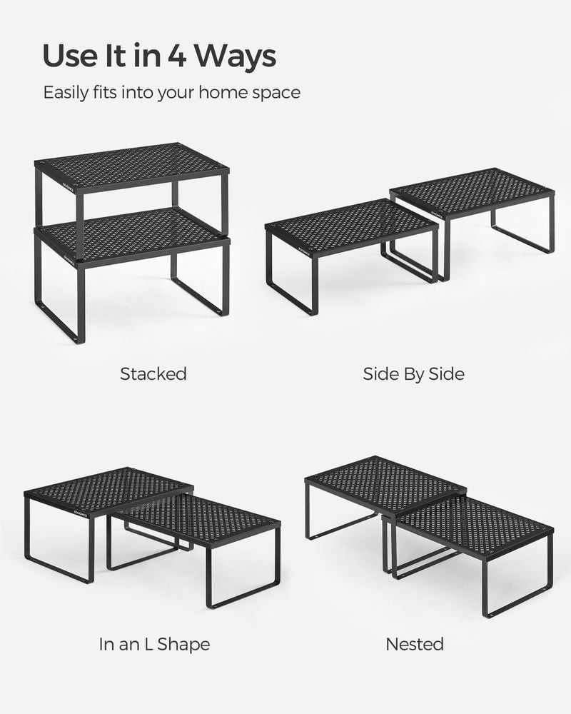 Stackable Cabinet Shelf Organizers | Metal Spice Rack Risers