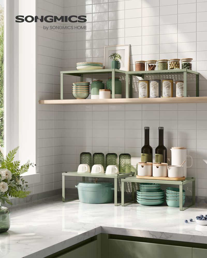 Stackable Cabinet Shelf Organizers | Metal Spice Rack Risers