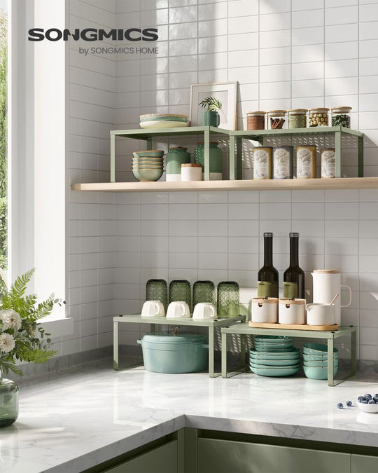 Stackable Cabinet Shelf Organizers | Metal Spice Rack Risers