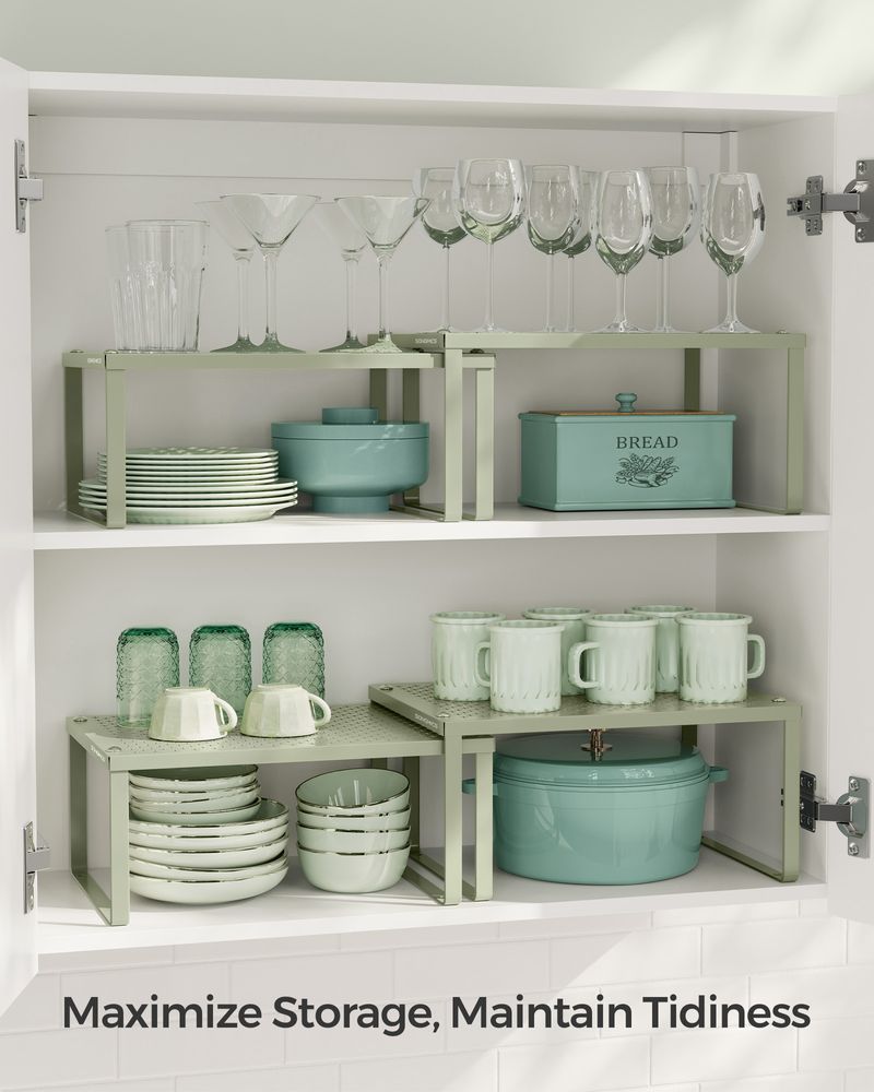 Stackable Cabinet Shelf Organizers | Metal Spice Rack Risers