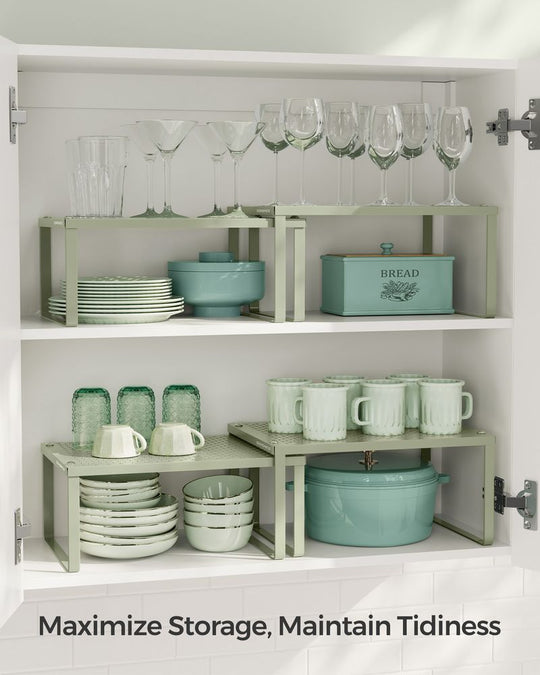 Stackable Cabinet Shelf Organizers | Metal Spice Rack Risers