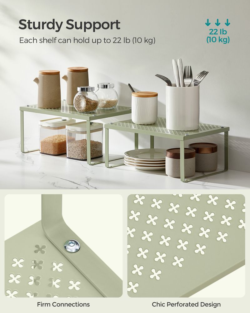 Stackable Cabinet Shelf Organizers | Metal Spice Rack Risers