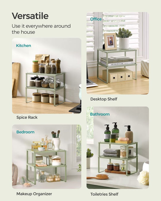 Stackable Cabinet Shelf Organizers | Metal Spice Rack Risers