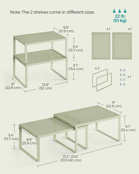 Stackable Cabinet Shelf Organizers | Metal Spice Rack Risers