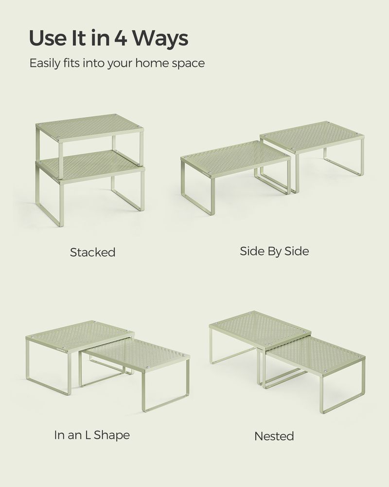 Stackable Cabinet Shelf Organizers | Metal Spice Rack Risers