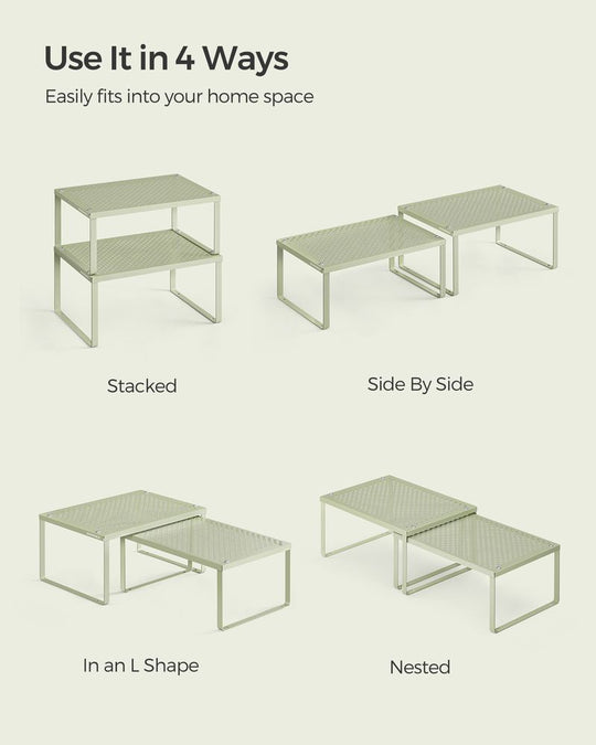 Stackable Cabinet Shelf Organizers | Metal Spice Rack Risers