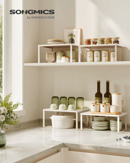 Stackable Cabinet Shelf Organizers | Metal Spice Rack Risers