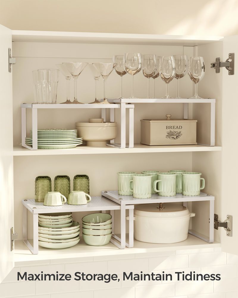 Stackable Cabinet Shelf Organizers | Metal Spice Rack Risers