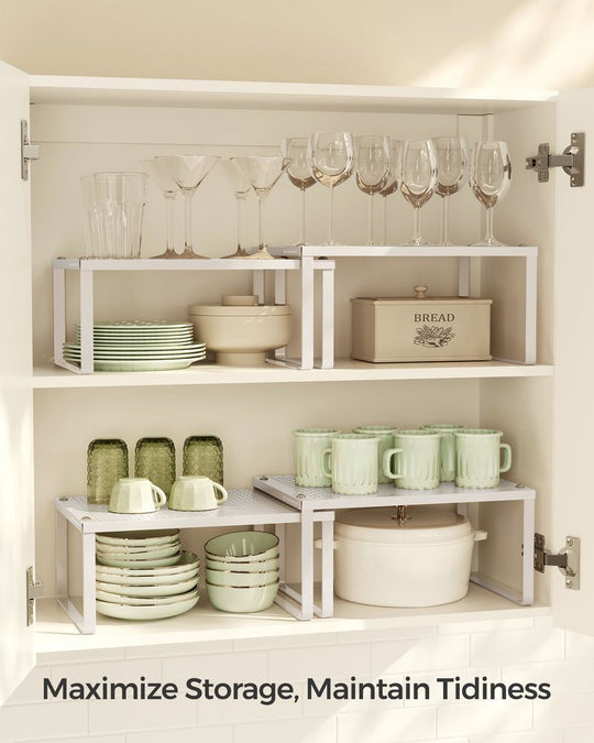 Stackable Cabinet Shelf Organizers | Metal Spice Rack Risers