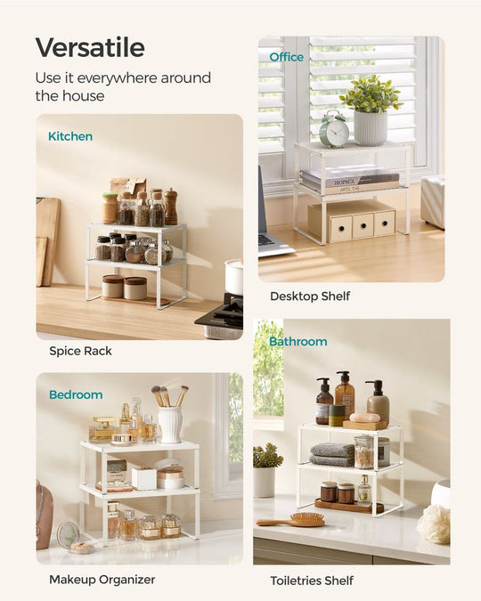 Stackable Cabinet Shelf Organizers | Metal Spice Rack Risers