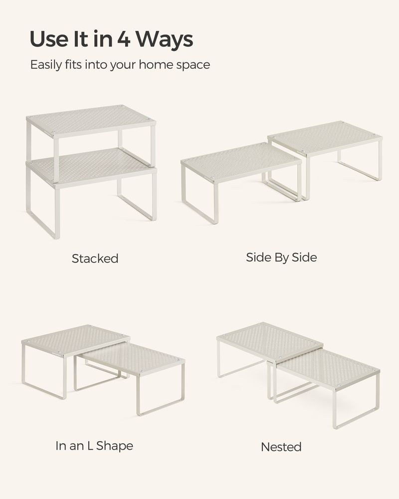 Stackable Cabinet Shelf Organizers | Metal Spice Rack Risers