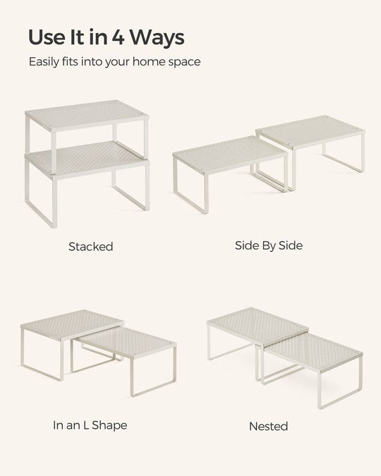 Stackable Cabinet Shelf Organizers | Metal Spice Rack Risers