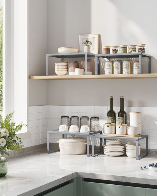 Stackable Cabinet Shelf Organizers | Metal Spice Rack Risers