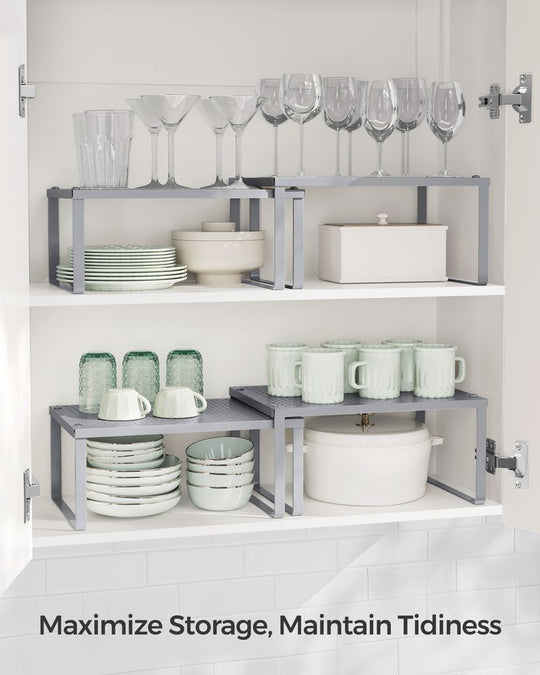 Stackable Cabinet Shelf Organizers | Metal Spice Rack Risers
