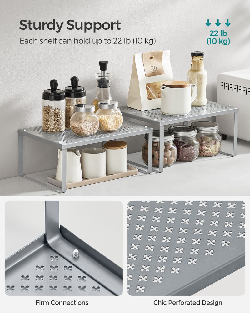 Stackable Cabinet Shelf Organizers | Metal Spice Rack Risers