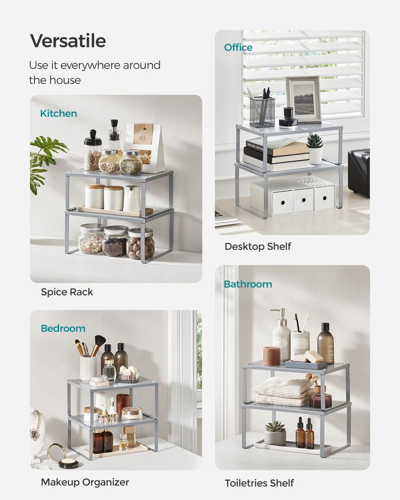 Stackable Cabinet Shelf Organizers | Metal Spice Rack Risers
