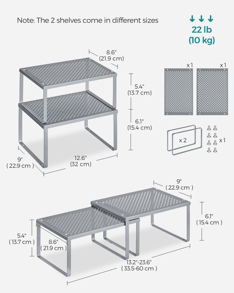 Stackable Cabinet Shelf Organizers | Metal Spice Rack Risers