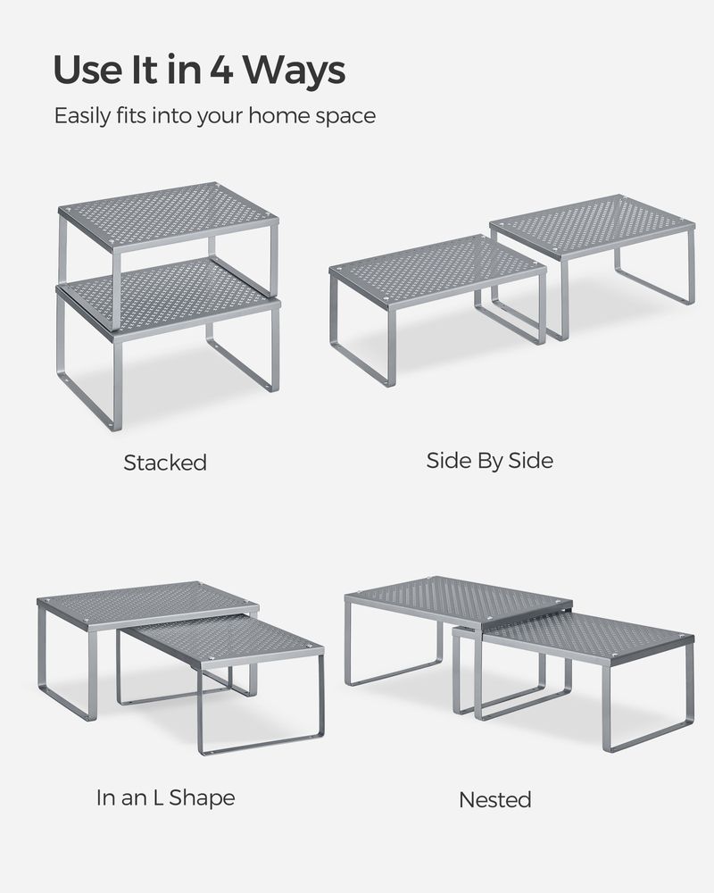Stackable Cabinet Shelf Organizers | Metal Spice Rack Risers