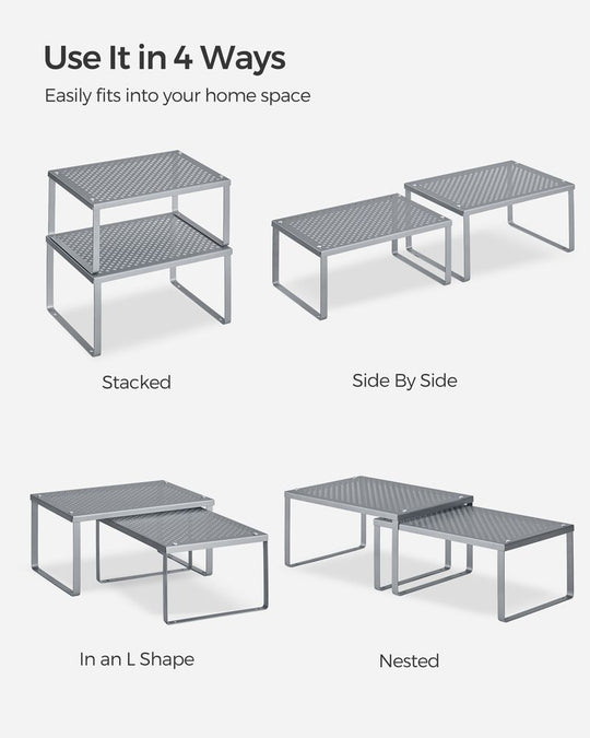 Stackable Cabinet Shelf Organizers | Metal Spice Rack Risers