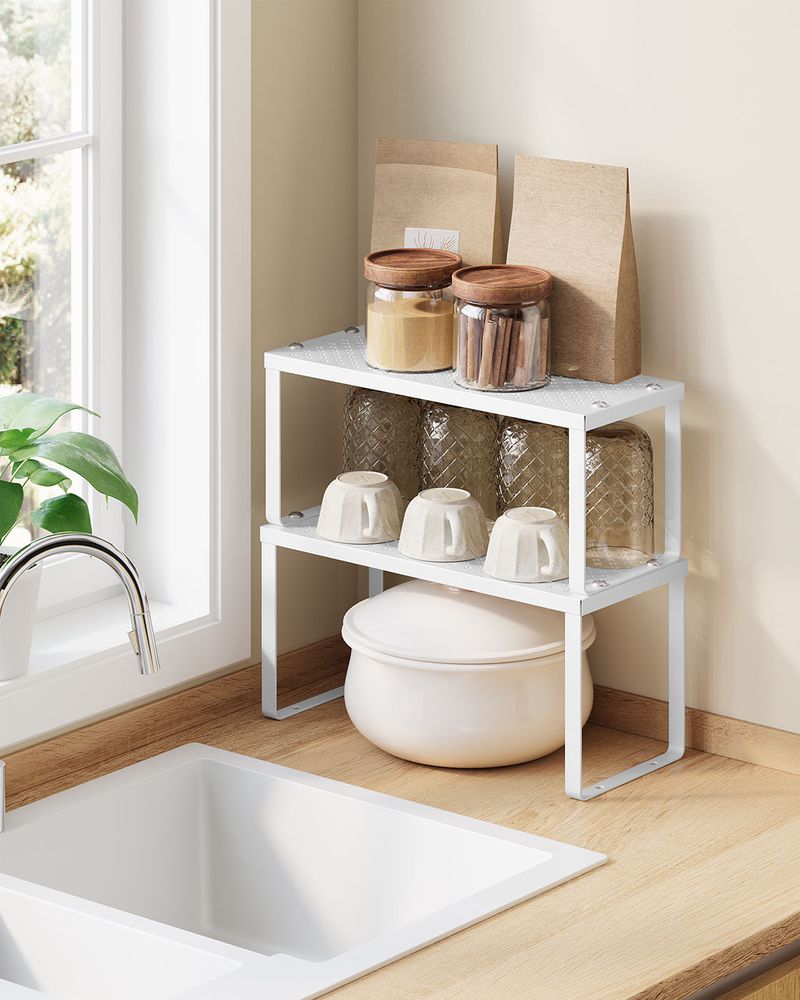 Stackable Cabinet Shelf Organizers | Metal Spice Rack Risers