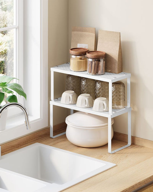 Stackable Cabinet Shelf Organizers | Metal Spice Rack Risers
