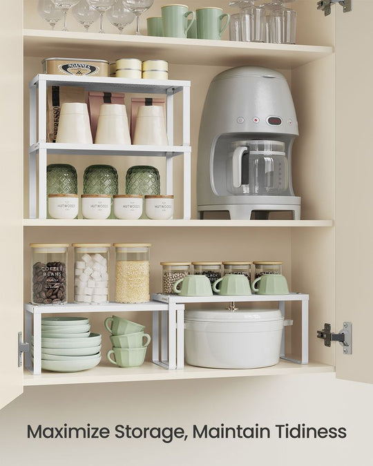 Stackable Cabinet Shelf Organizers | Metal Spice Rack Risers