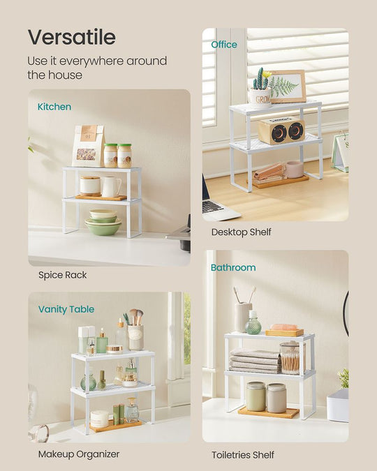 Stackable Cabinet Shelf Organizers | Metal Spice Rack Risers