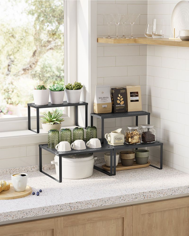Stackable Cabinet Shelf Organizers | Metal Spice Rack Risers