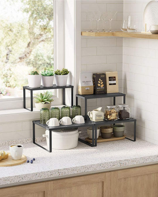 Stackable Cabinet Shelf Organizers | Metal Spice Rack Risers