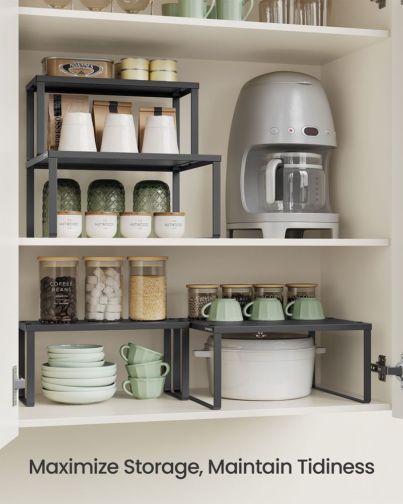 Stackable Cabinet Shelf Organizers | Metal Spice Rack Risers