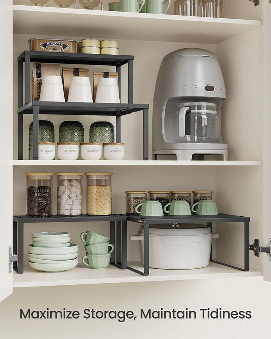 Stackable Cabinet Shelf Organizers | Metal Spice Rack Risers