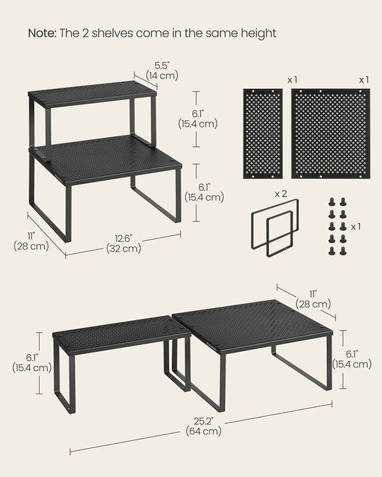 Stackable Cabinet Shelf Organizers | Metal Spice Rack Risers